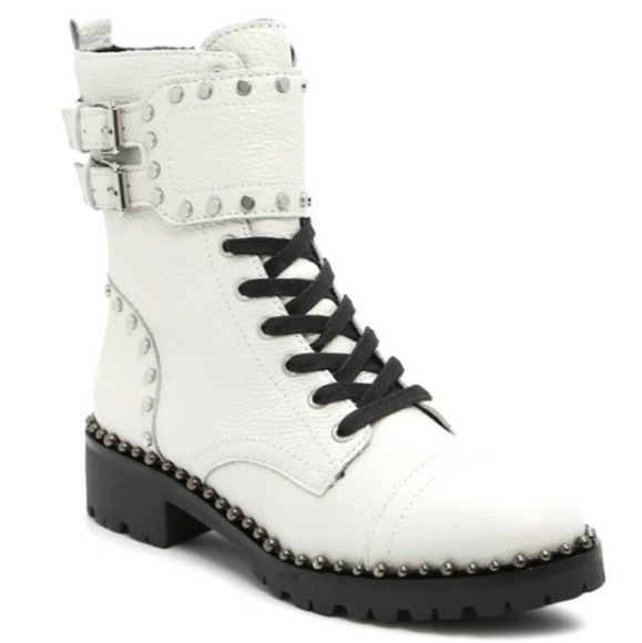 Sam Edelman Jennifer White Leather Combat Boots - Picture 1 of 16